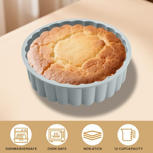 10 Inch Silicone Cake With 8 Inch Pan Set (2 Pack) - Nonstick Baking Mold for Pound Cake, Jello, Bread & Brownies, Dishwasher Safe, Grey - style: Grey-2pack