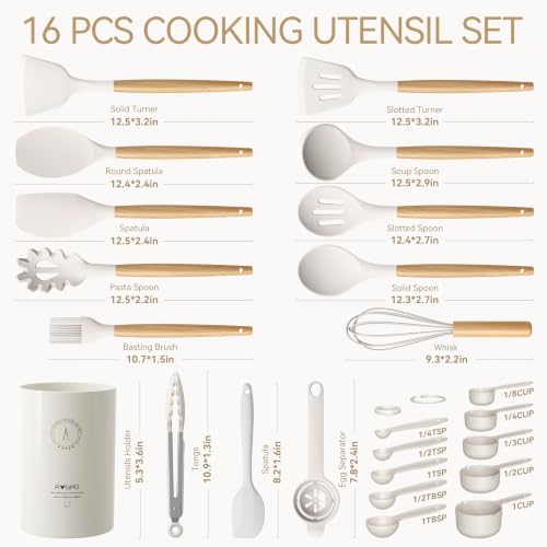 Silicone Kitchen Utensils Set, Food-grade Cooking Utensils, BPA-Free - color: Cream White