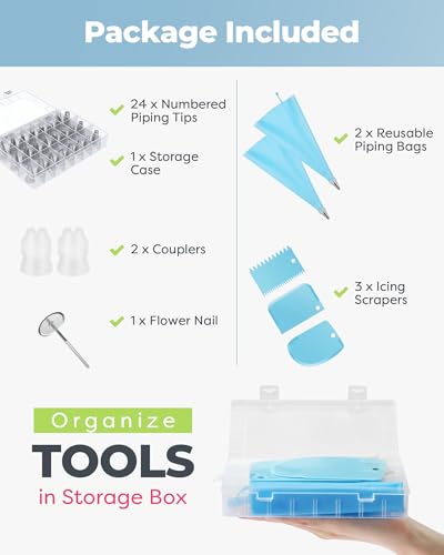 Kootek 32 Piping Bags and Tips Set Frosting Piping Kit for Beginners & Pros - color: Blue