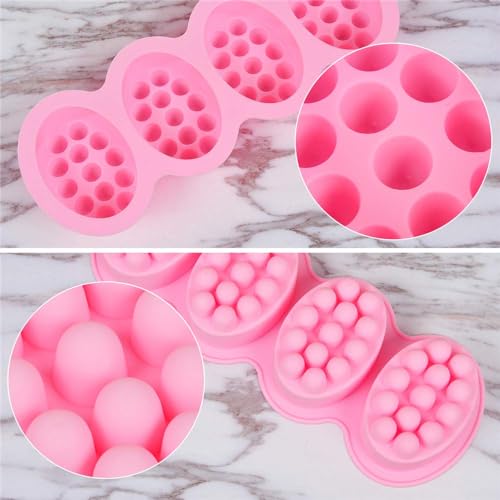 SJ Massage Bar Soap Mold Set, 2-Pack 4-Cavity Silicone Soap Mold - color: Pink+Rose Red / 3D Hair Comb