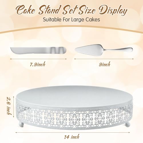 Wenqik White Metal Cake Stand 12 Inch with Cutting & Spatula - color: White, size: 12 Inch