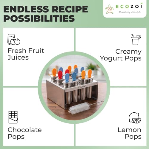 Ecozoi Stainless Steel Popsicle Molds with Rack, 6 Twin Round Ice Pop Makers, 30 Reusable Bamboo Sticks, 24 Silicone Seals, 3 oz, for Kids and Adults - size: Round-6 Twin Molds