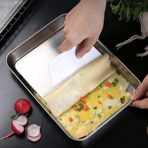 BESTOYARD Stainless Steel Rice Roll Tray Rectangular Steamer Pan 10.43 X 8.07 X 0.47 in Flat-Bottom Baking Sheet with Gripper and Scraper for Homemade Rice Noodles Serving and Kitchen Use