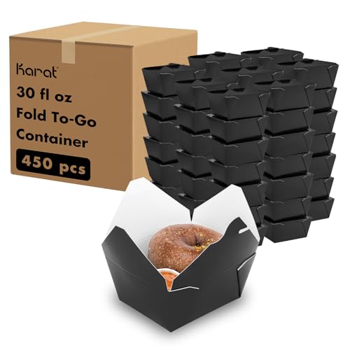 Karat Paper to Go Boxes [30 oz - 450 ct] Leak-Resistant, Microwavable, Heavy-Duty Take Out Boxes | Grease Resistant & Stackable, Black - color: Black, size: 30
