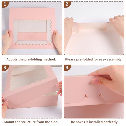 8pcs Bakery Boxes with Window, 14x10x2.5 Inch cookie Boxes, Pink - color: Pink, size: 14*10*2.5inch/8pcs