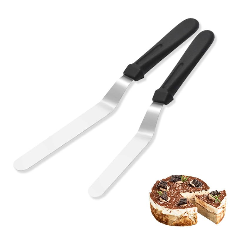 Icing-Spatulas Stainless Steel Offset Spatula Set - Professional Icing & Frosting Spatulas for Cake Decorating, Black Handle, Narrow Blade,8 inch