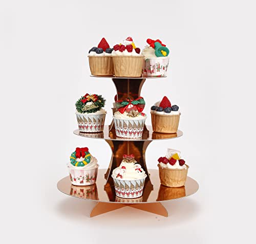YLDW Cupcake Stand, 3-Tier Cupcake Stand Display, Cardboard Cup Cake Tower Stand, Disposable Dessert Stand for Birthday Tea Party Baby Shower Treat Decorations, Mirror Gold Rose - color: Mirror Gold Rose