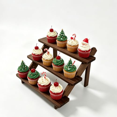 Wood Display Stand 3 Tiered Cupcake Dessert Display Snack Stepped Rack Wooden Tiered Cookie Display Table Trays Food Display Risers for Christmas Party Vendor Wedding Farmhouse Decor (3 Tier) - size: 3-Layer Cake Rack