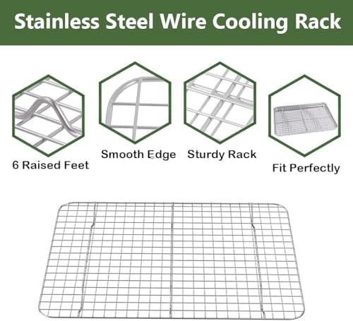 Half Baking Sheet Pan Cooling Rack Set, Stainless Steel 2 Pans + 2 Racks - size: 18" X 12" X 1"