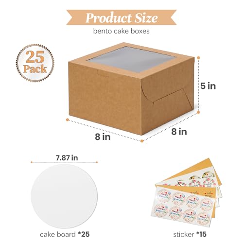 COTOPHER 50 Pcs Cake Boxes 8 Inch, 8x8x5 In Cake Containers with Windown - color: Brown, size: 8x8x5inch