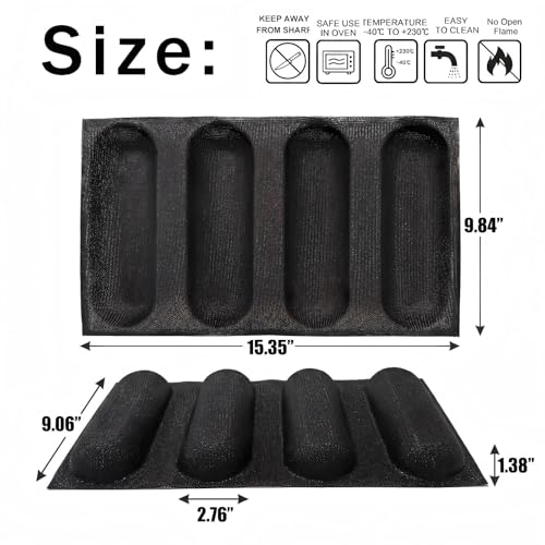 Dioycli Bread Mold for Baking Silicone Large Baguette Bread Pan, 4-Loaf - size: 4 Large Cavities