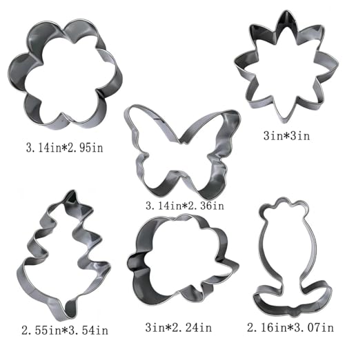 6Pcs Flower Cookie Cutter Set - Flower Shaped Cookie Cutter-Daisy, Tulip, 4 Shaped of Flowers, Butterfly, Leaves, Stainless, Steel Cookie Cutters, Baking Tool for Homemaking Cookie - color: B