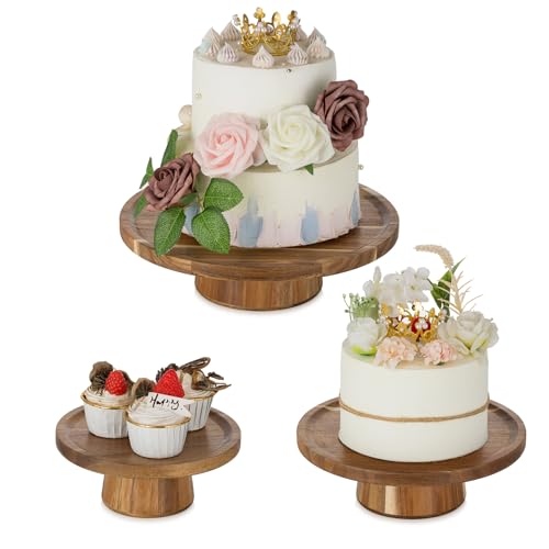 NUPTIO Wooden Cake Stand, Acacia Wood Cupcake Holder, Set of 3 - size: 7.6" & 9.5" & 11.5"