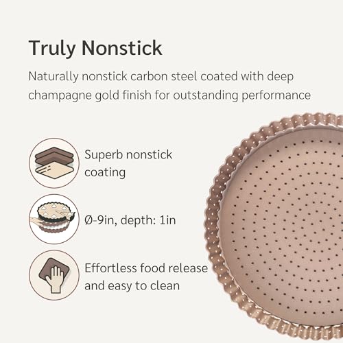 HAPPIELS 9 inch Tart Pan with Removable Bottom Nonstick, PFOA & BPA Free - style: 9'' Tart Pan