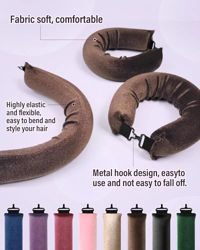 Heatless Hair Curler Overnight Curls-3 Pcs No Heat Curling Blowout Rod to Sleep In,Hair Rollers with Satin Scarf - color: Brown(Pack of 3)