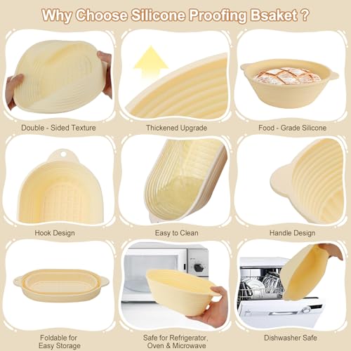 3Pcs Silicone banneton basket(Green),sourdough starter kit,silicone proofing baskets for sourdough bread baking.Folds Storage,Non-stick,Dishwasher Safe - color: Green