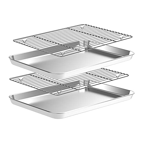 Baking Sheet with Cooling Wire Rack Set, Stainless Steel 2 Pans + 2 Racks - size: 12 inch