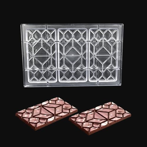 Polycarbonate Chocolate Molds Rectangle Shape 3D Pattern Chocolate Bar Mold 3 Pack Durable & Flexible Candy Moulds for Homemade Chocolates, Baking & Desserts - BPA-Free (E_ Rectangle) - size: E_ Rectangle