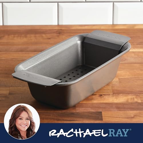 Rachael Ray Bakeware Meatloaf/Nonstick Baking Loaf Pan with Insert, Gray, 9 Inch x 5 Inch (Pack of 6) - size: 9 Inch x 5 Inch (Pack of 6), style: Loaf Pan