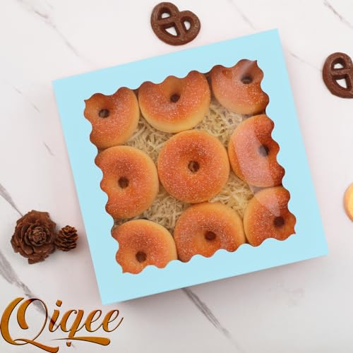 qiqee Auto-pop Up Light Blue Pie Boxes with Window 10x10x2.5 inch 30Packs Cookie Donut Bakery Box - color: Light Blue, size: 10"x10"x2.5"/30 Pcs