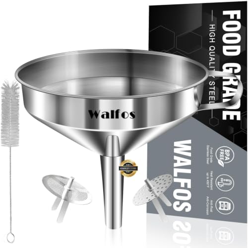 Large Stainless Steel Funnel, Walfos Kitchen Funnel with 2 Removable Strainer ＆ 1Pc Cleaning Brush, Perfect for Transferring of Liquid, Oils, Jam, Dry Ingredients & Powder (Big, 5.7") - color: 1pcs 5.7in Stainless Steel