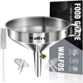Large Stainless Steel Funnel, Walfos Kitchen Funnel with 2 Removable Strainer ＆ 1Pc Cleaning Brush, Perfect for Transferring of Liquid, Oils, Jam, Dry Ingredients & Powder (Big, 5.7") - color: 1pcs 5.7in Stainless Steel