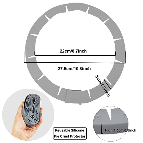 Adjustable Pie Crust Shield Protector Pie Edge Protector Tools Round Silicone Baking Cake Pizza Cover BPA-Free for Halloween Christmas Party Baking Fits 8-11.5 Inches Pie - color: Grey-2pcs
