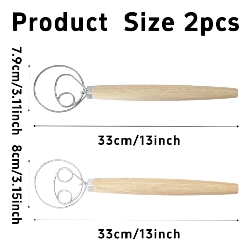2Pcs 13 Inch Danish Dough Whisk(Single+Double Loop) - size: Single+Double Loop