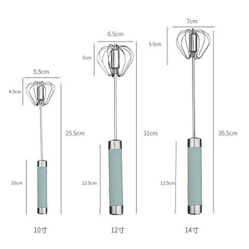 Stainless Steel Semi-automatic Egg Whisk - 3PCS Hand Push Rotary Whisk Blender (Blue)