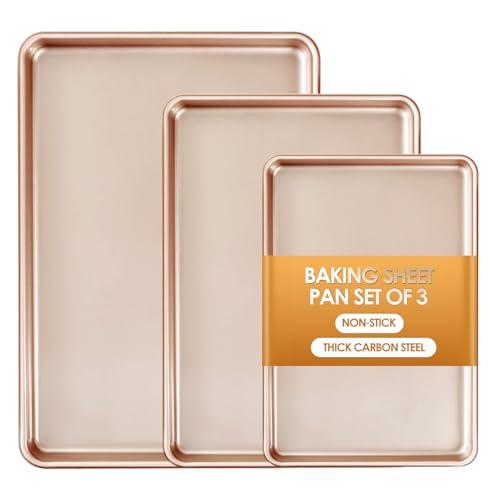 Baking Sheet Pan Set of 3, Nonstick Commercial Cookie Sheets for Baking - color: Rose Gold