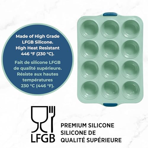 Starfrit 12-Cup Silicone Muffin Pan, Metal Frame, BPA-Free, Green - size: 12 muffins pan