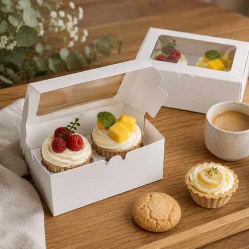 18-Pack 2-Cupcake Boxes with Clear Window, 6.3 x 3.54 x 2.95 Inch