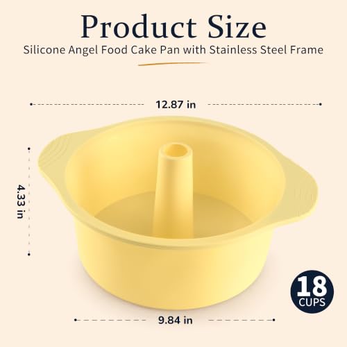 10Inch Silicone Angel Food Cake Pan with Stainless Steel Frame, 18Cups Food-Grade Silicone Angel Cake Pan for Angel Food, Pound Cake Pan, Chiffon Cake Pan - size: 10Inch Angel Food Cake Pan