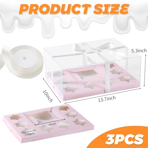 JCD 3 Pcs Pink Cake and Cupcake Combo Bento Boxes with Clear Lid Fit 8 Cupcake and 1 Mini Cake for Valentine Wedding Birthday Party Bakery Supplies(Pink 1+8/3Pcs) - size: Pink 1+8/3Pcs