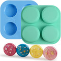Sakolla 2 Pack 4 Cavity Round Silicone Soap Molds Cylinder Handmade Soap Molds for Soap Making Supplies DIY Bath Bombs Shower Steamer Lotion Bars Cake Baking Candle Tray - color: Round/Green & Blue