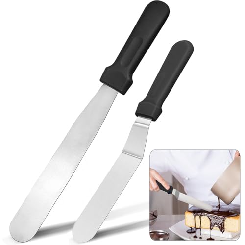 6" Small Angled+8” Straight Icing Spatula,Lmoszuak Professional food grade stainless steel cake spatula,with Sturdy & Durable Handle Spatula,Frosting smoother spatulas for cake decorating,Baking. - size: 6" Small Angled+8" Straight Icing Spatulas