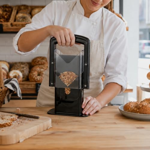 Restaurantware Met Lux 7 x 3.5 x 9 Inch Bagel Slicer 1 Commercial Bagel Cutter - Built-In Safety Shield Safe and Easy To Use Black Stainless Steel Universal Slicer Non-Stick and Serrated Blade
