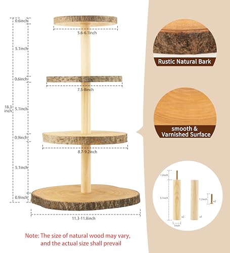 Wooden 4-Tier Rustic Cupcake Stand for Wedding Cakes, Tiered Dessert Tower Display Centerpiece for Parties, Events & Celebrations