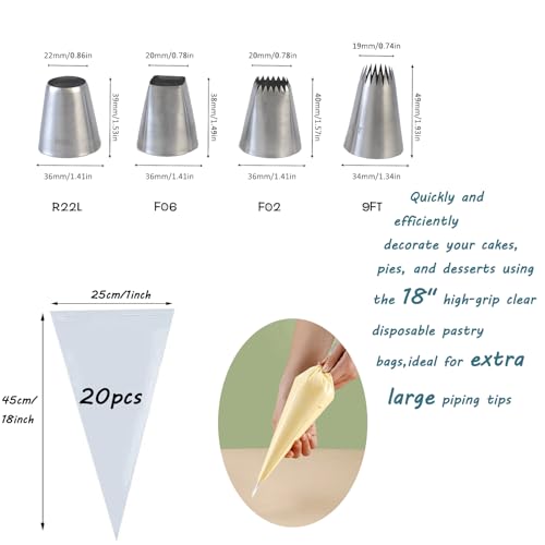 Extra Large Piping Bags and Tips Set, 24 Pcs for Mashed Potatoes & Churros