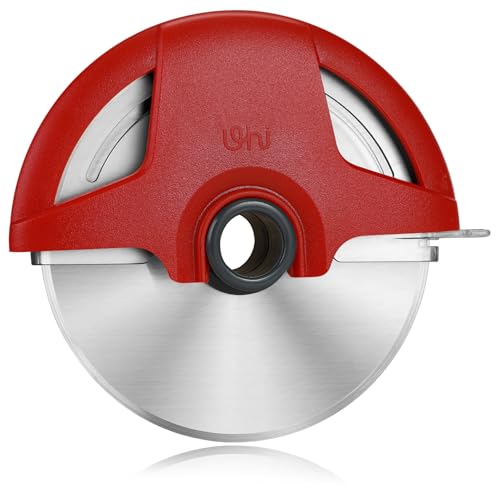 UHIYEE 4.3" Palm-Grip Pizza Cutter with Blade Cover for Thick Crusts, Red - color: Red