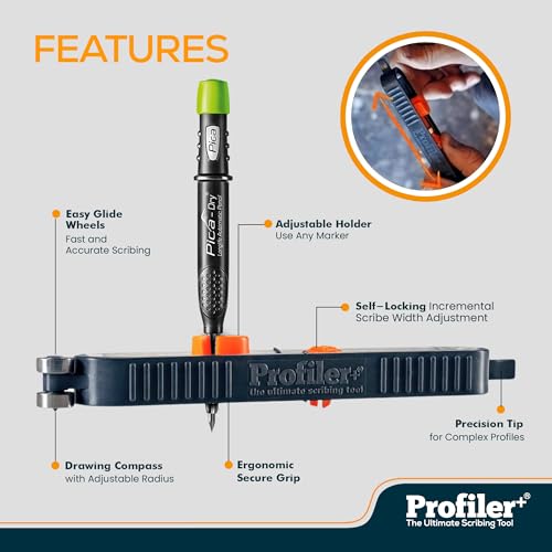 Profiler+ The Ultimate Precision Set Multifunction Scribing Tool - Pica-Dry Long-life Automatic Pencil & 8 Multi-Use Refill Leads, Official Brand Collaboration for Accurate Scribing and Marking