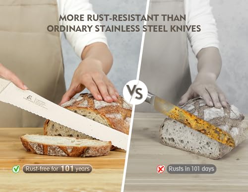 CoquusAid Bread Knife for Homemade Bread, World's 1st Double Serrated Knife - color: Creamy White