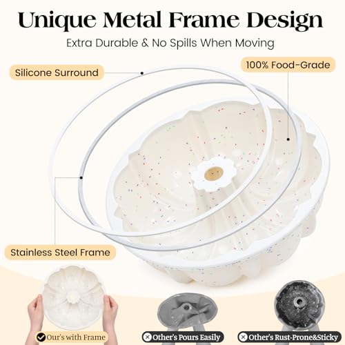 Vinino 9.5 Inch Fluted Tube Cake Pan with Metal Frame, 1 Pack