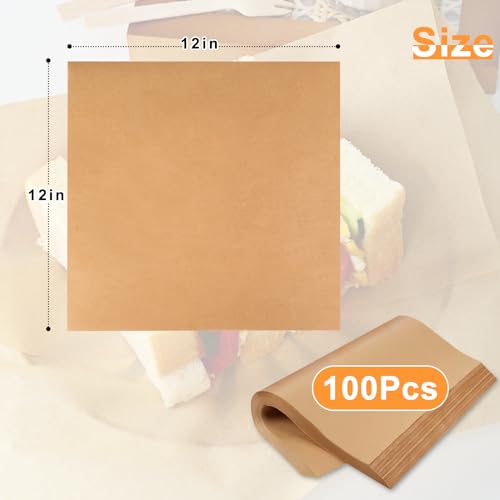 100 Count Pre-Cut Deli Wax Paper Sheets, 12x12" Natural Kraft Parchment Paper Sheets for Food Basket Liners, Greaseproof Deli Squares Sanwich Wrappering Paper for BBQ, Picnic, Festival, Fair Neyimqr - color: Kraft