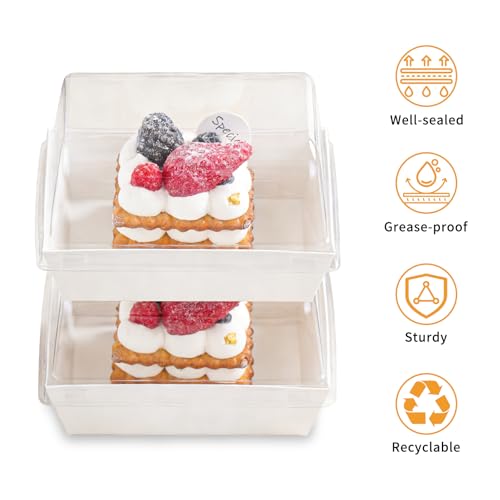 50 Pcs Small Charcuterie Boxes with Clear Lids - To Go Paper Rectangle Charcuterie Box, 5-in Disposable Food Containers,Dessert Boxes for Cookie, Cake Slice Strawberries (White) - color: White