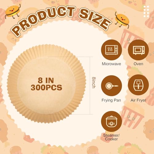 300 Pcs Air Fryer Liners Disposable, Round Parchment Paper Liners, 8 Inch - size: 8 Inch
