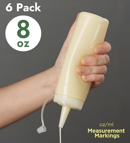 CURTA 6-Pack 8 oz Clear Condiment Squeeze Bottles, Single-Nozzle Caps