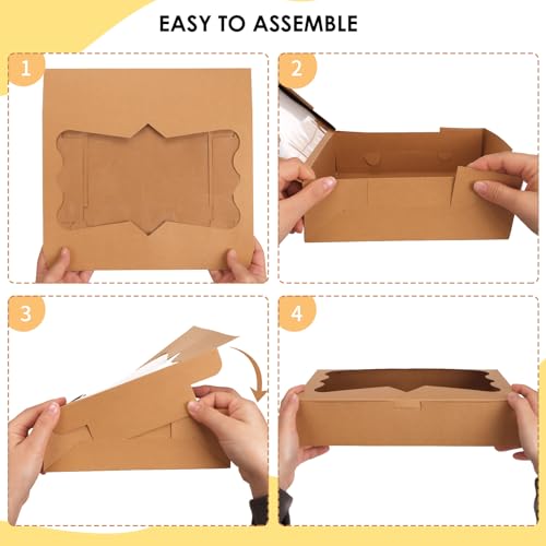 TOMNK 7pcs Cookie Boxes with 3 Style Window,12x8x2.5 In Brown Bakery Boxes - color: Brown