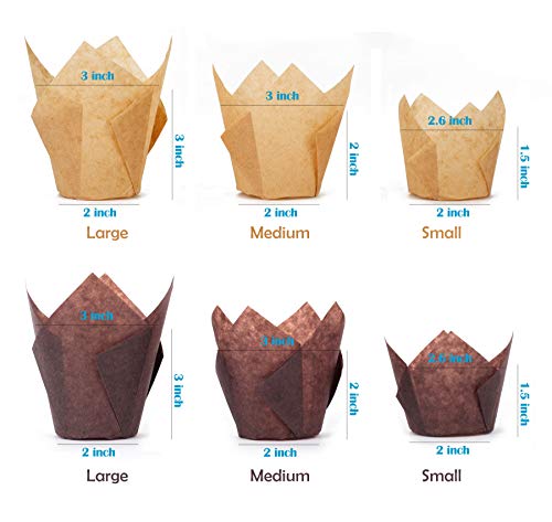 GOLDEN APPLE, 200 Pcs Tulip Cupcake Liner Baking Cup Muffin Tins Cups for Weddings, Birthdays, Baby Showers (Small, Brown) - color: Brown, size: Small