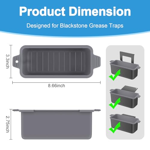 2 PCS Silicone Grease Cup Liners for Blackstone 36 28 22 17 Inch Griddle,Reusable Grease Catcher Cup Liner Grill Grease Tray,Durable Drip Pans Blackstone Griddle Accessories,Grey - color: Gray